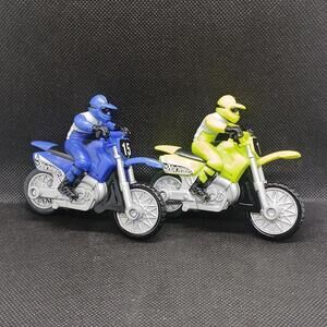 Lot of 2 Hot Wheels Friction Motorcycle Racers, Blue & Yellow